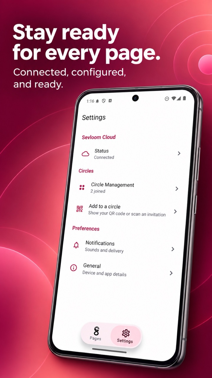 Sevloom settings displayed on an Android phone